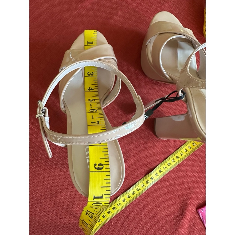 ZARA Nude Patent Crisscross Ankle-Strap Platform Sandals, NWT, 7.5 - Picture 7 of 10